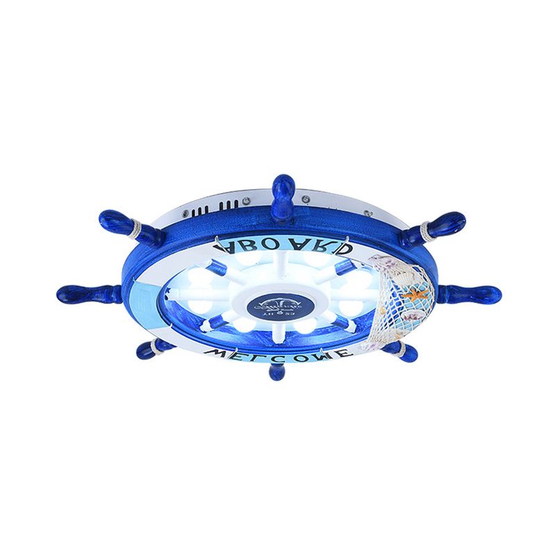 Aria Modern Rudder Metal Flush Mount Ceiling Light, White/Blue For Kids - Neutral Decor