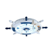 Aria Modern Rudder Metal Flush Mount Ceiling Light, White/Blue For Kids - Neutral Decor