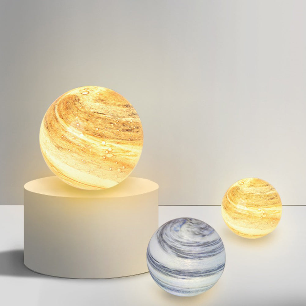 Ray Decorative Solar Acrylic Planet Outdoor Ground Light, Milk Curry/Blue - Neutral Decor