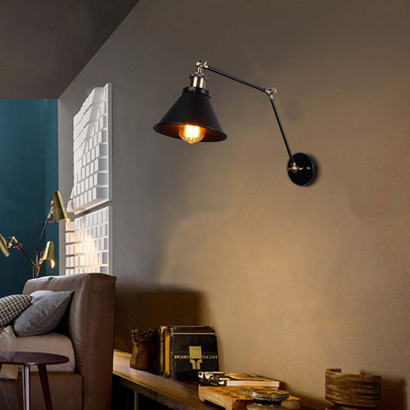 Epoch Retro Wall Lamp with Swing Arm, Metal, Black & Gold - Neutral Decor
