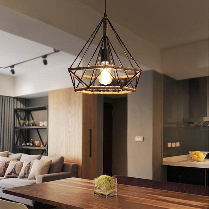 Epoch Countryside Diamond Pendant Light Black Metal Kitchen/Cafe - Neutral Decor