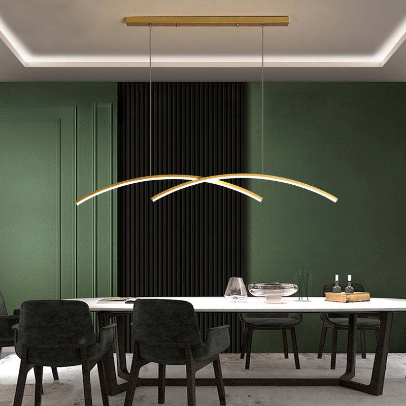 Arisha Pendant Light Linear/Double Curve Modern, Metal, Black/Gold - Neutral Decor
