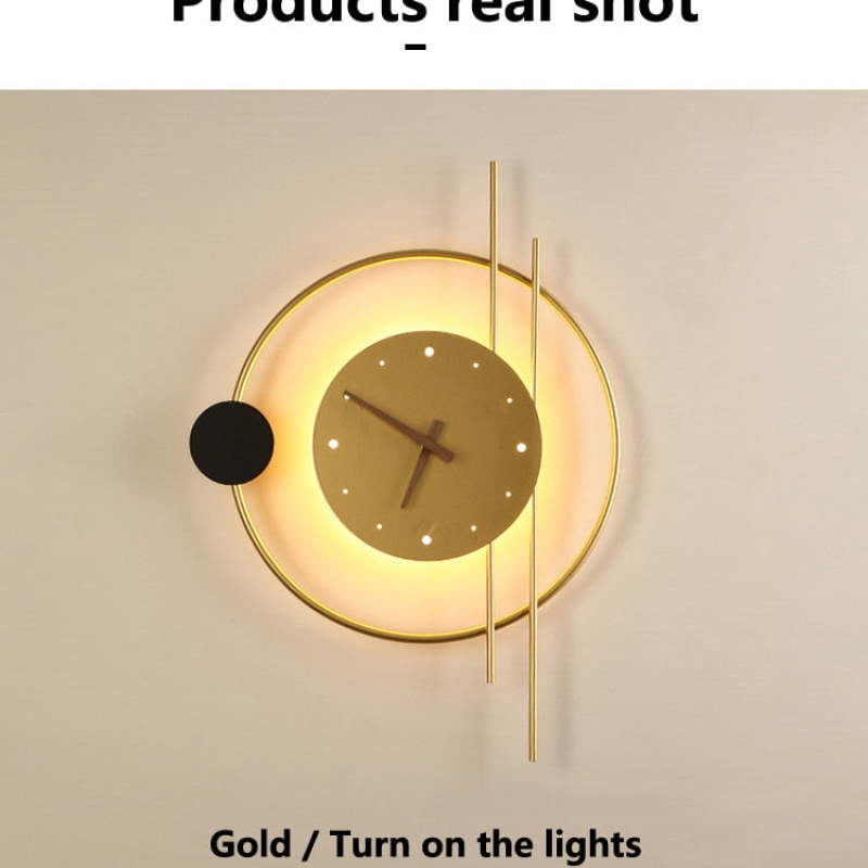 Arisha Wall Lamp Clock, Black & Gold - Neutral Decor