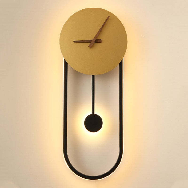 Arisha Nordic Clock Wall Lamp, Gold & Black - Neutral Decor
