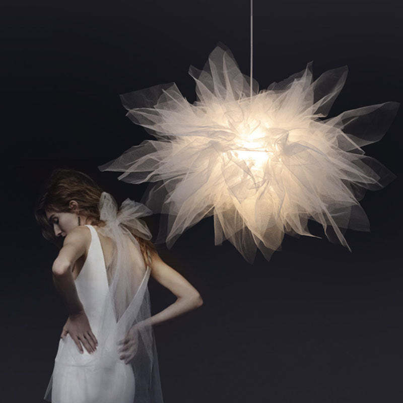 Arisha Modern Flower Fabric Pendant Light, Bedroom, White - Neutral Decor