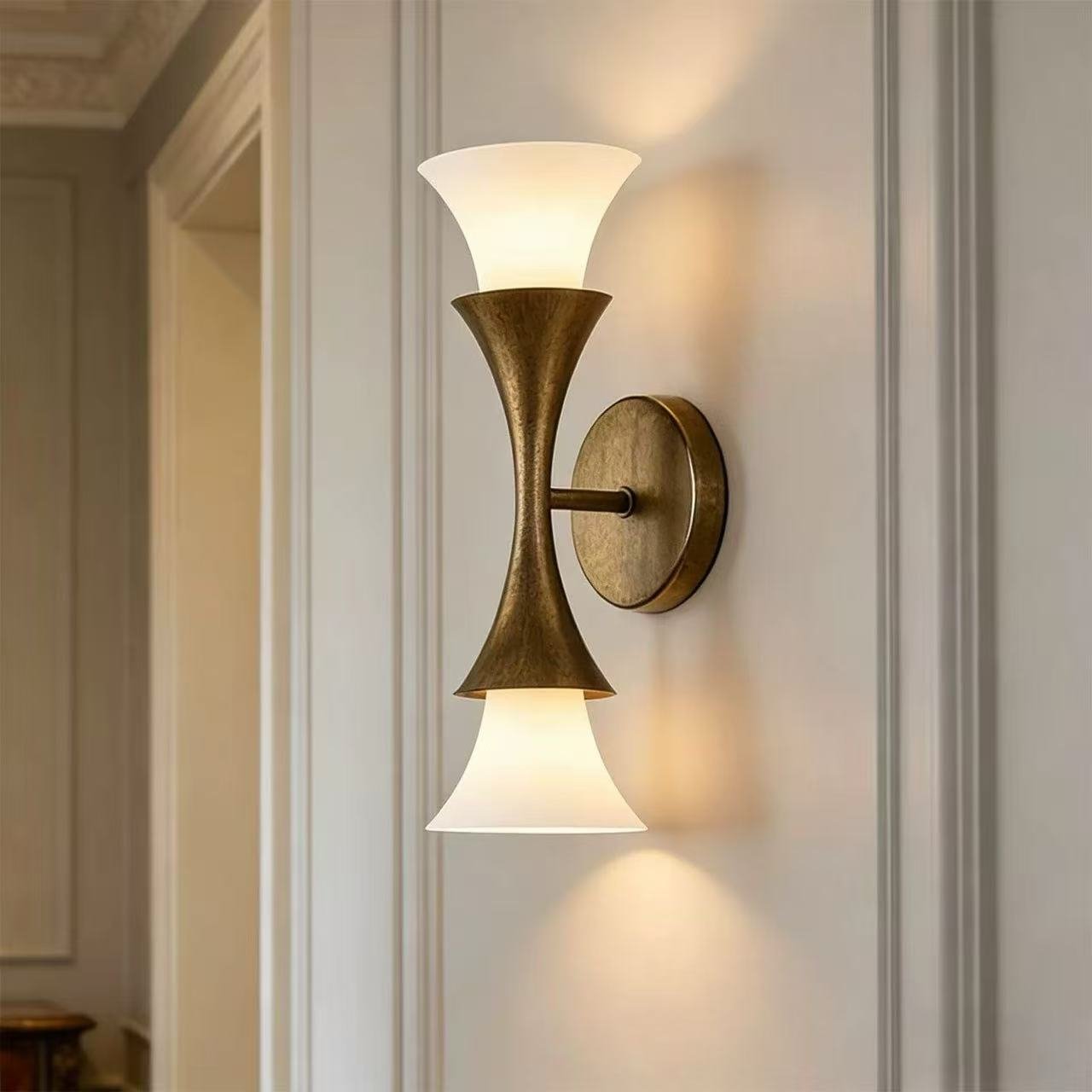 Antique Brass Double Cone Wall Sconce-Neutral Decor