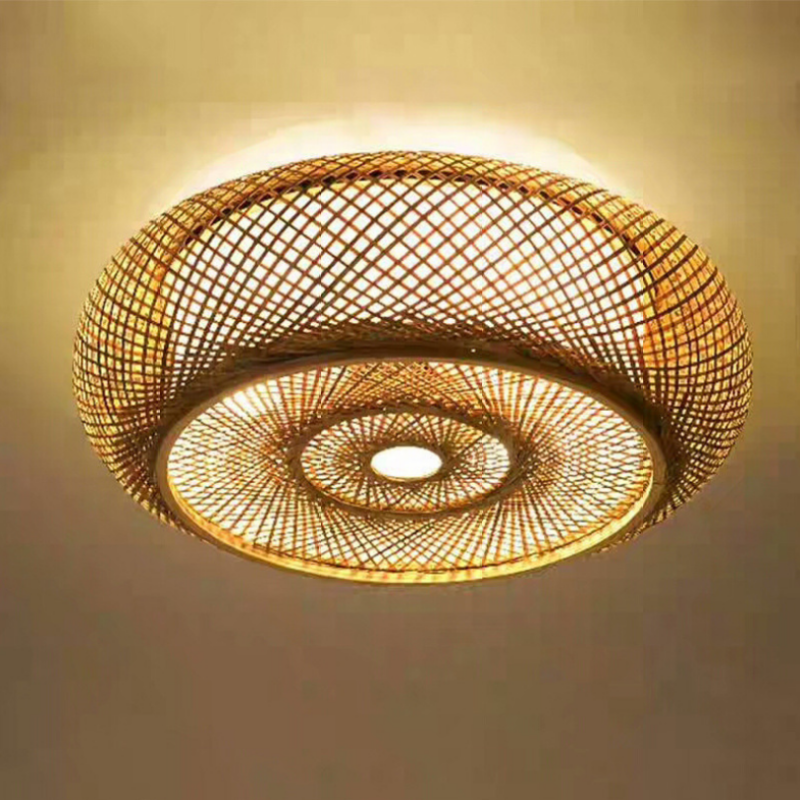 Muto Rattan Woven Rustic LED Flush Mount Ceiling Light - Neutral Decor