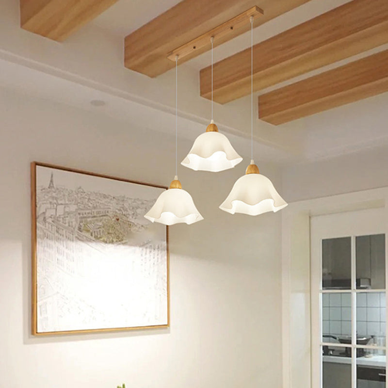 Muto Minimalist Flower Acrylic/Wood Pendant Light, White - Neutral Decor