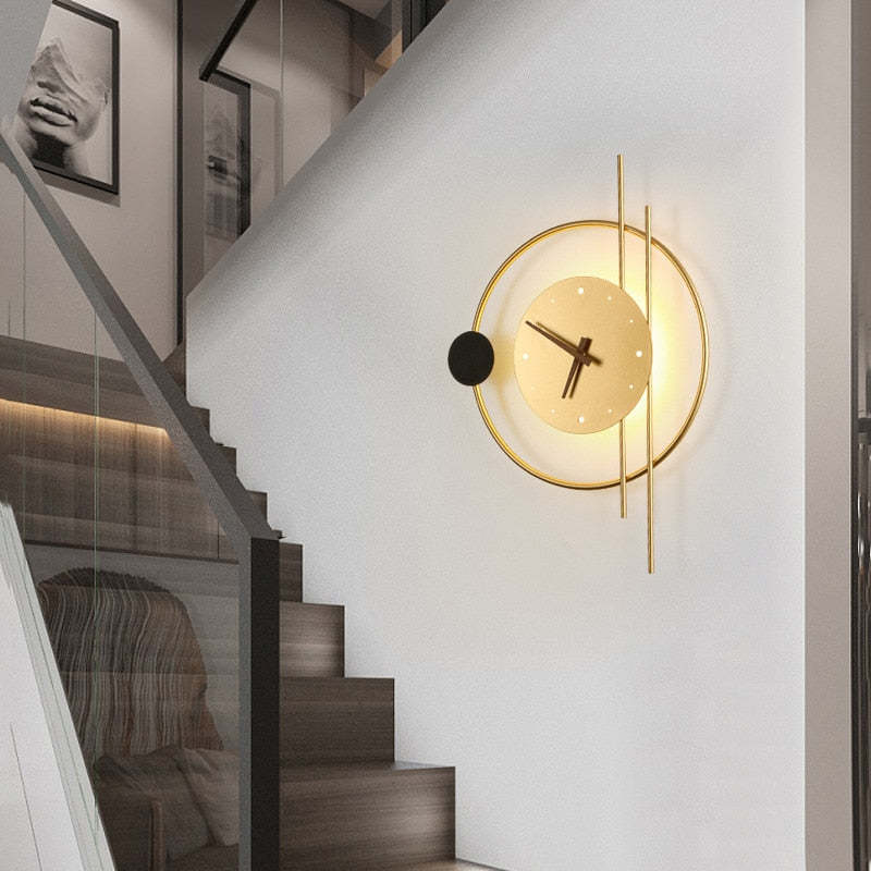 Arisha Wall Lamp Clock, Black & Gold - Neutral Decor