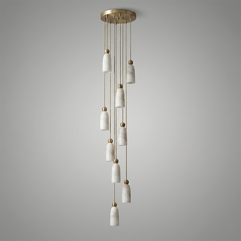 Full view of the Figure Spanish Alabaster Pendant Light with its long cord.