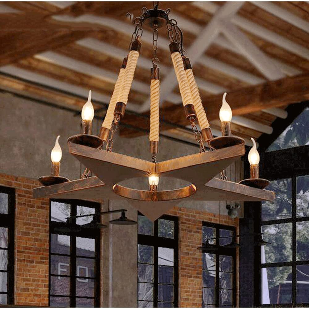 Epoch Retro Pentagram Chandelier Rust Metal/Rope Cafe/Restaurant - Neutral Decor