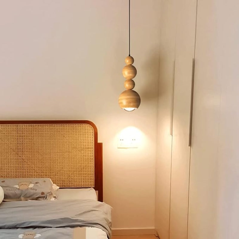 Muto Vintage LED Pendant Globe Light White Metal Wood Bedroom - Neutral Decor