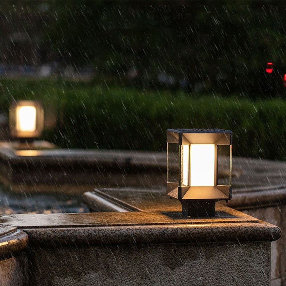 Ray Modern Rectangular Metal Glass Outdoor Lamp, Black/Black-Gold - Neutral Decor