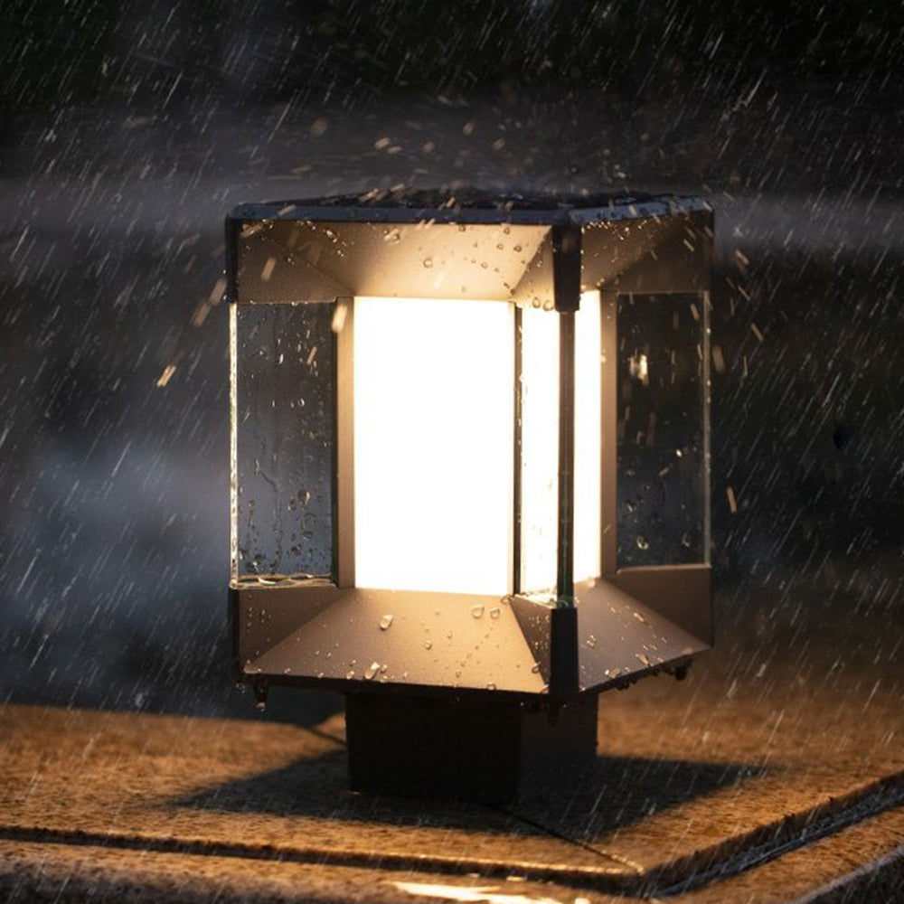 Ray Modern Rectangular Metal Glass Outdoor Lamp, Black/Black-Gold - Neutral Decor