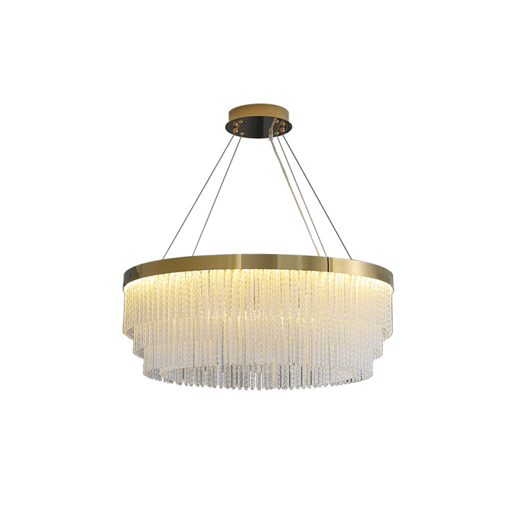 Kristy Modern Spiral Crystal Ring /Rectangle Chandelier, Gold - Neutral Decor