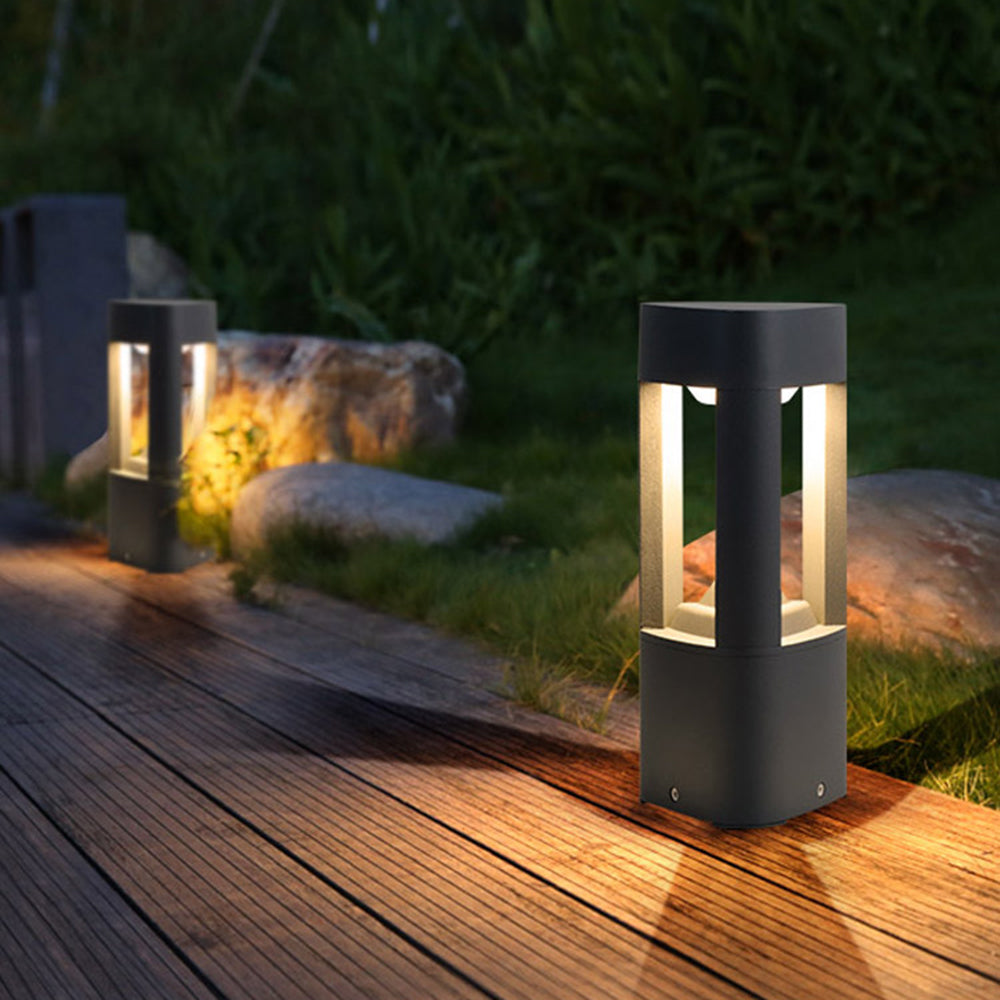 Ray Contemporary Metal Triangular Hollow Outdoor Path Light, Black - Neutral Decor