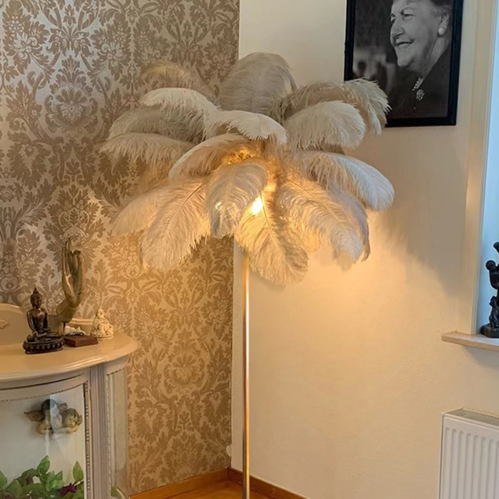 O'Moore Modern Natural Ostrich Feather Gold-plated Floor Lamp - Neutral Decor