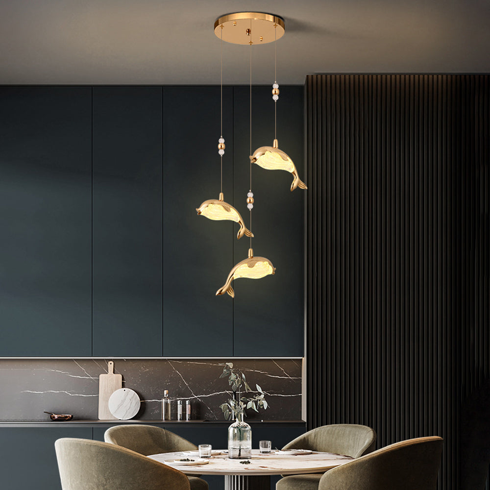 Arisha Modern Dolphin Metal Pendant Light, Gold, Metal/Acrylic - Neutral Decor