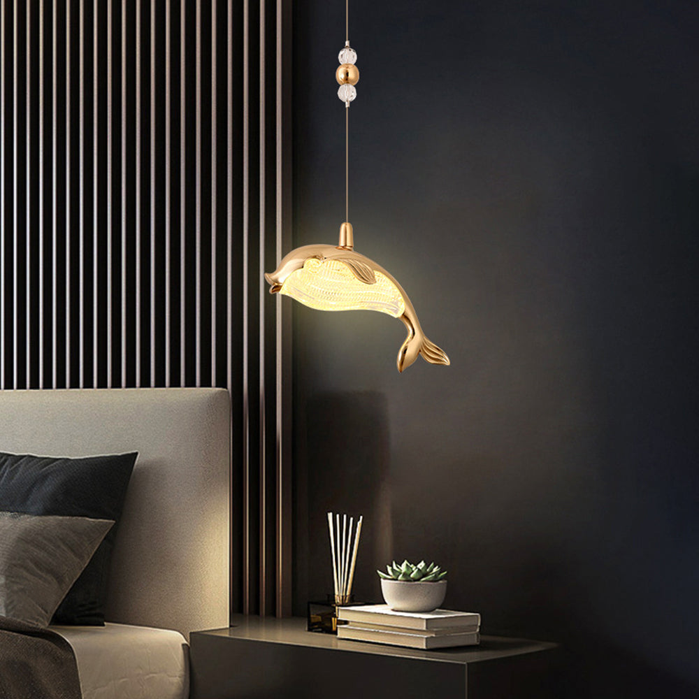Arisha Modern Dolphin Metal Pendant Light, Gold, Metal/Acrylic - Neutral Decor