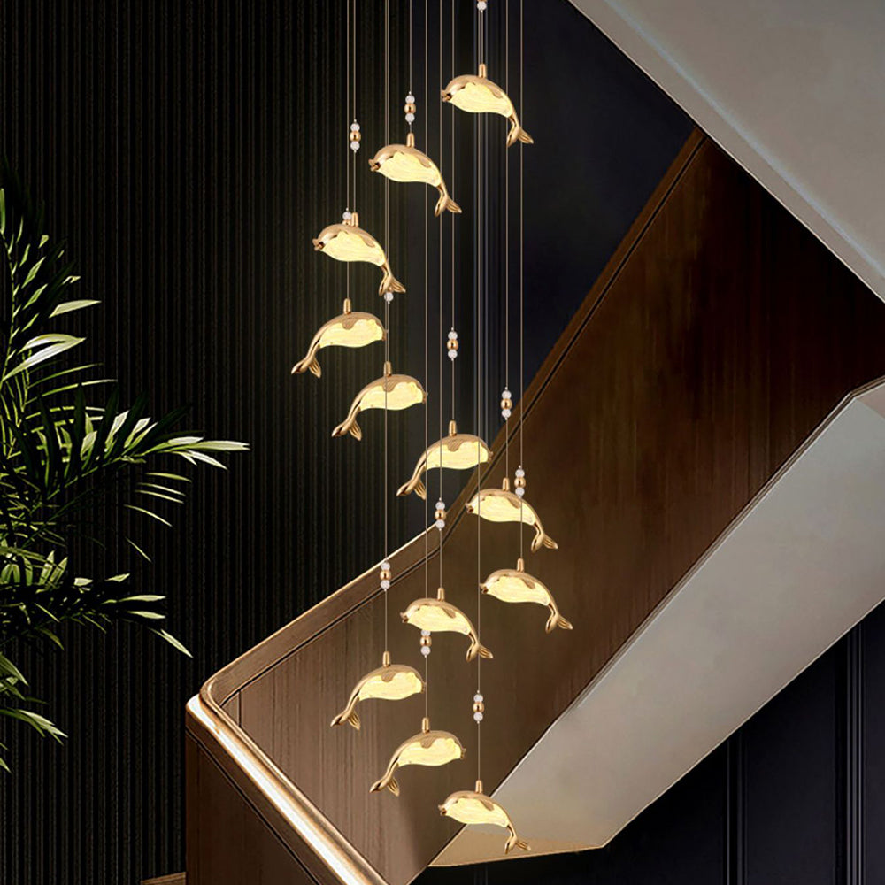 Arisha Modern Dolphin Metal Pendant Light, Gold, Metal/Acrylic - Neutral Decor