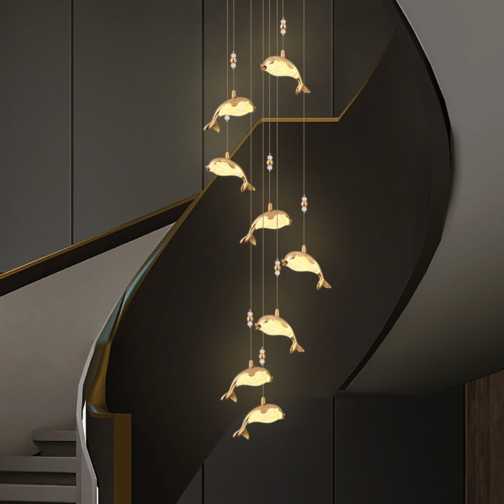 Arisha Modern Dolphin Metal Pendant Light, Gold, Metal/Acrylic - Neutral Decor