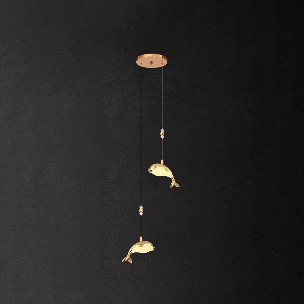 Arisha Modern Dolphin Metal Pendant Light, Gold, Metal/Acrylic - Neutral Decor