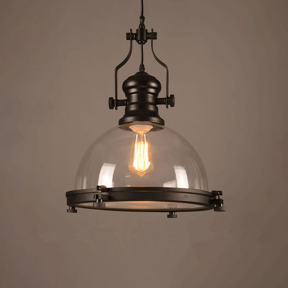Silva Vintage Hemispherical Glass Pendant Light, Black - Neutral Decor