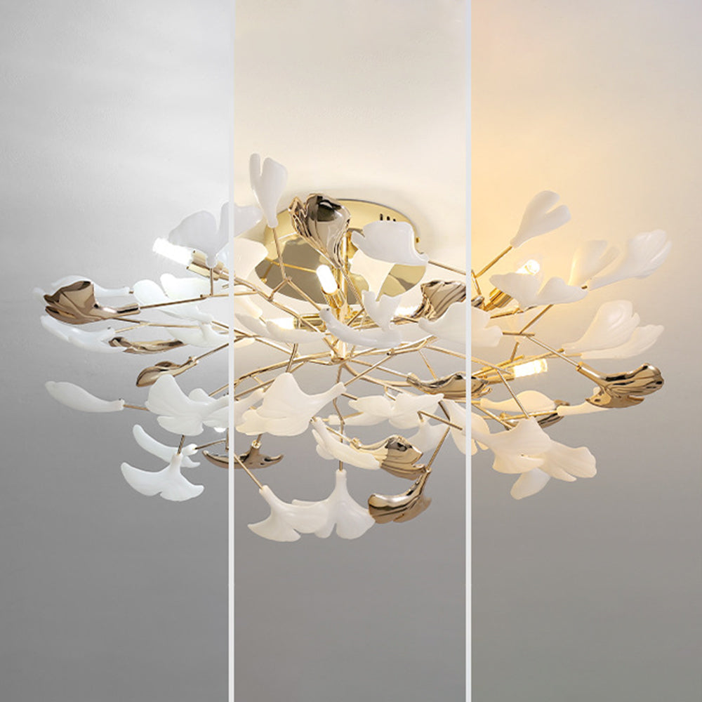 Olivia Elegant Leaf Ceramic/Metal Flush Mount Ceiling Light, Gold - Neutral Decor