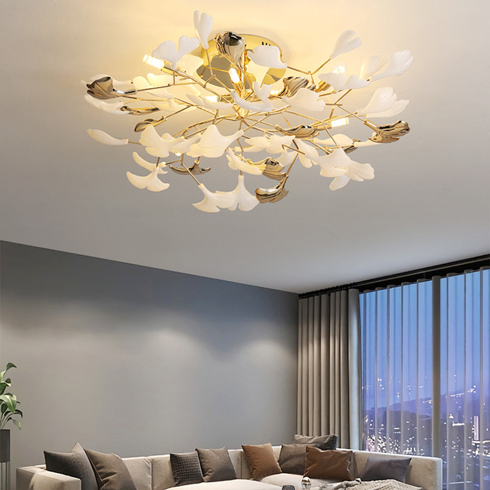 Olivia Elegant Leaf Ceramic/Metal Flush Mount Ceiling Light, Gold - Neutral Decor