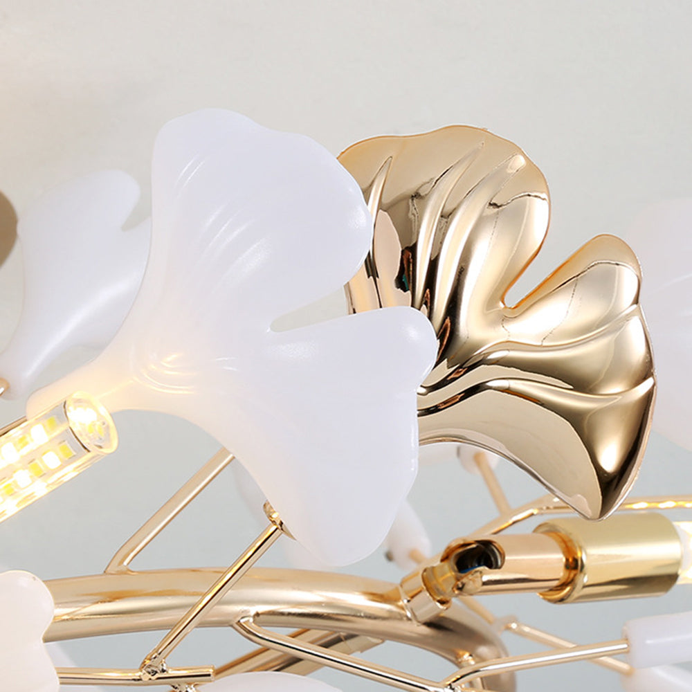 Olivia Elegant Leaf Ceramic/Metal Flush Mount Ceiling Light, Gold - Neutral Decor