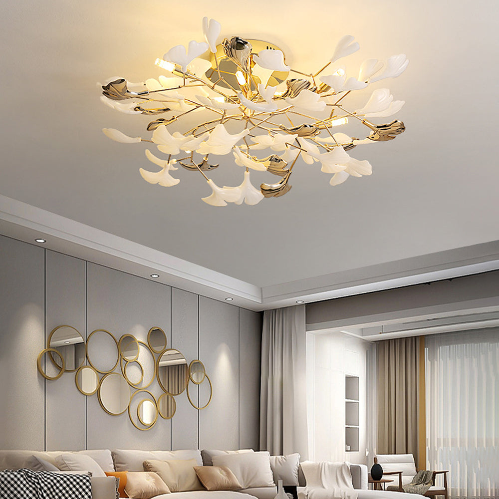 Olivia Elegant Leaf Ceramic/Metal Flush Mount Ceiling Light, Gold - Neutral Decor