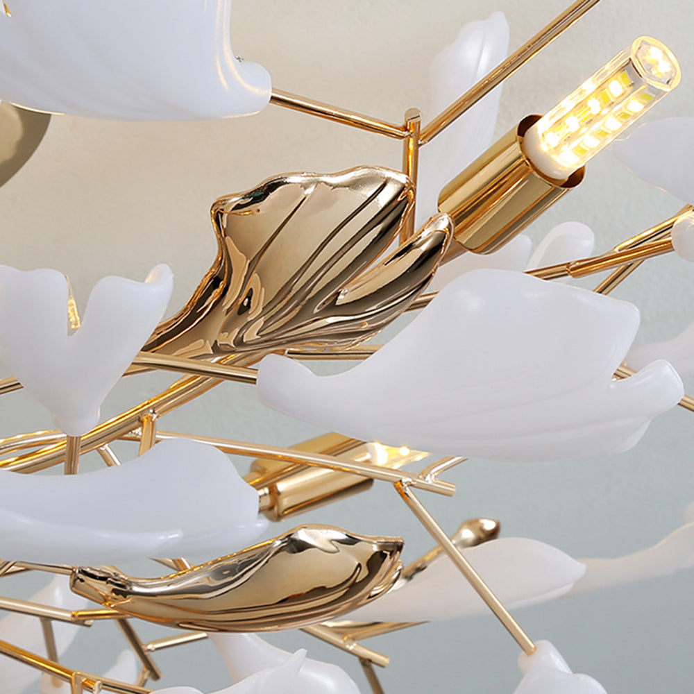 Olivia Elegant Leaf Ceramic/Metal Flush Mount Ceiling Light, Gold - Neutral Decor