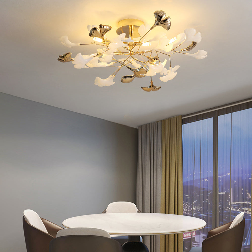 Olivia Elegant Leaf Ceramic/Metal Flush Mount Ceiling Light, Gold - Neutral Decor