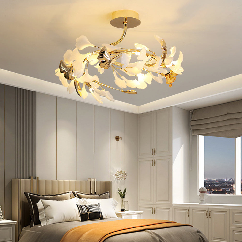 Olivia Elegant Leaf Ceramic/Metal Flush Mount Ceiling Light, Gold - Neutral Decor