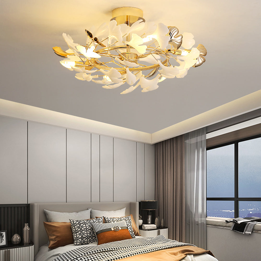 Olivia Elegant Leaf Ceramic/Metal Flush Mount Ceiling Light, Gold - Neutral Decor
