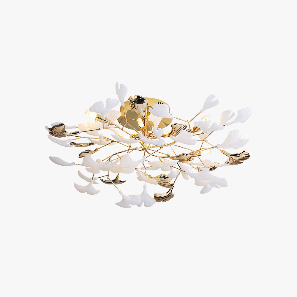 Olivia Elegant Leaf Ceramic/Metal Flush Mount Ceiling Light, Gold - Neutral Decor