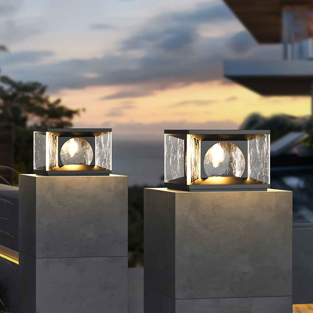 Ray Modern Transparent Rectangular Metal Glass Outdoor Floor Lamp, Black - Neutral Decor