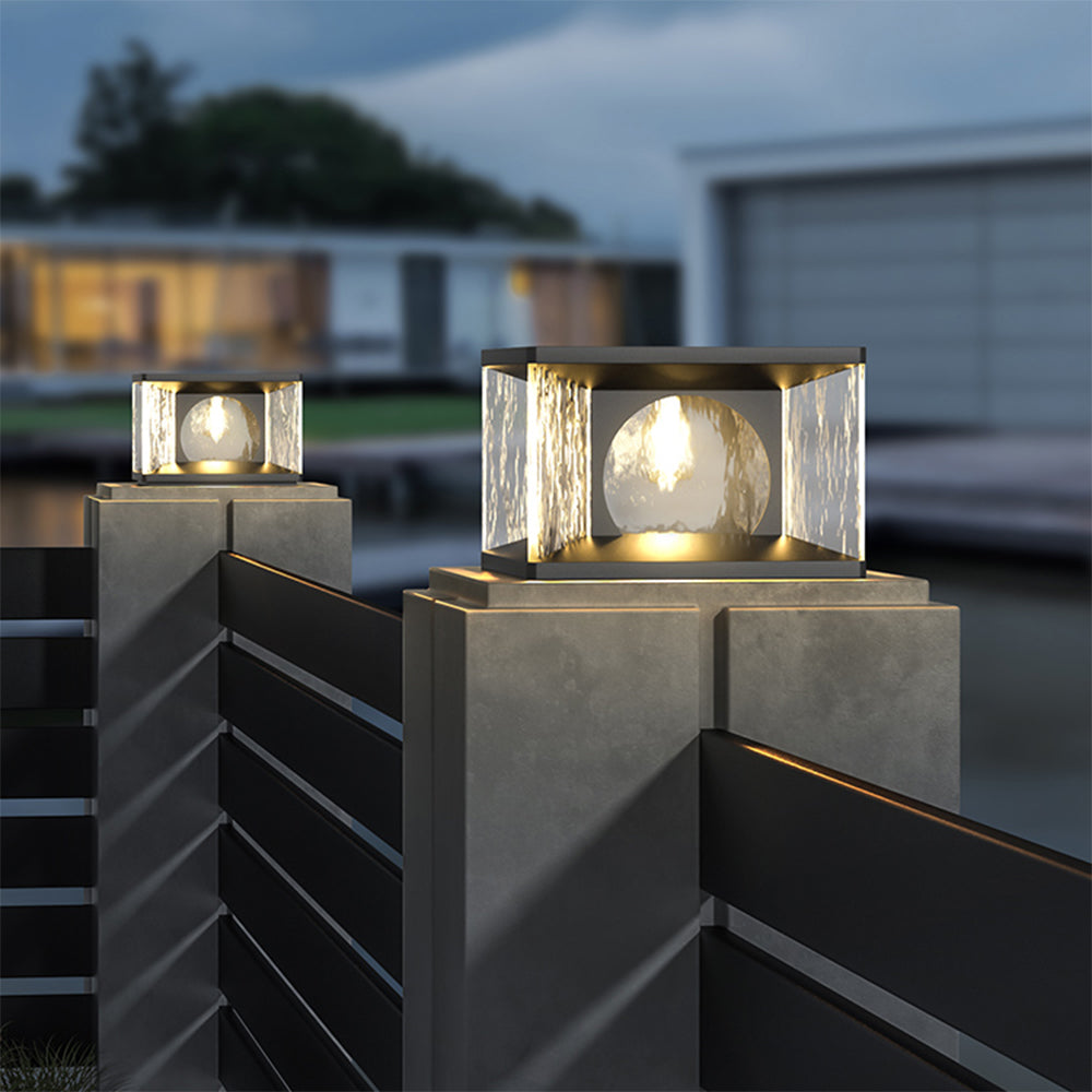 Ray Modern Transparent Rectangular Metal Glass Outdoor Floor Lamp, Black - Neutral Decor
