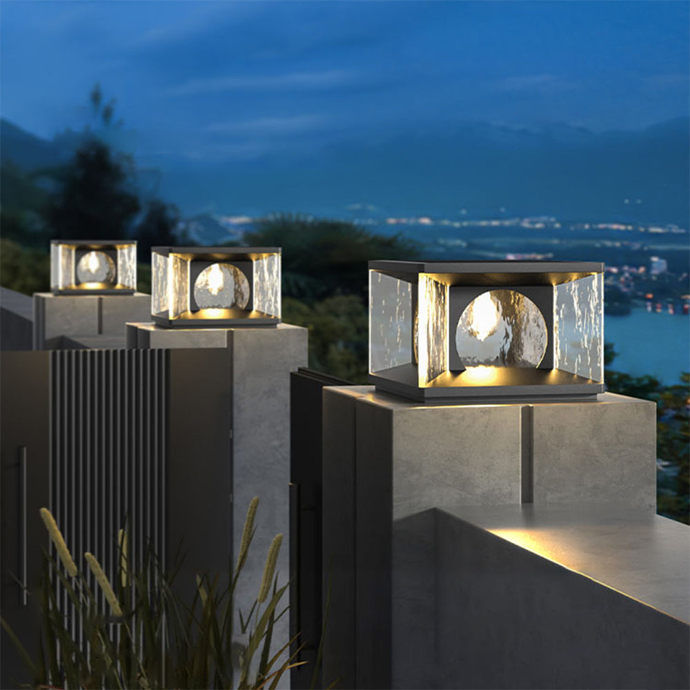 Ray Modern Transparent Rectangular Metal Glass Outdoor Floor Lamp, Black - Neutral Decor
