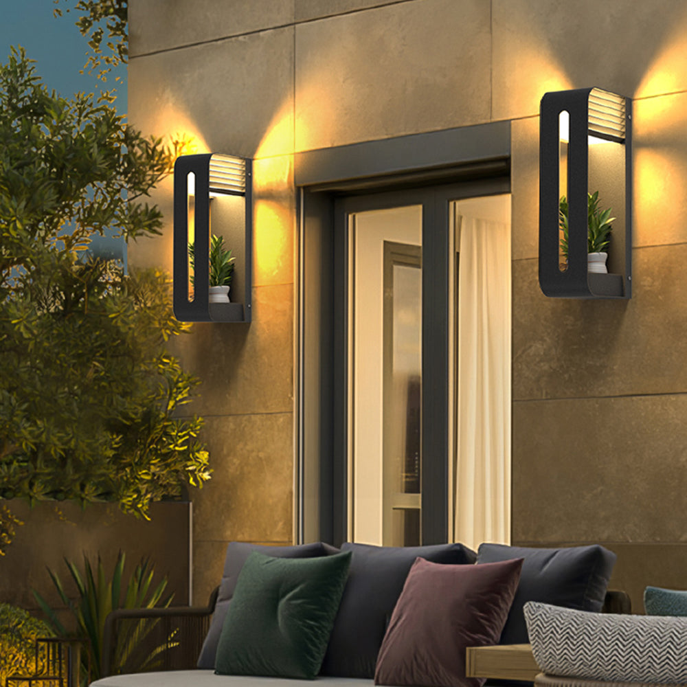 Ray Modern Rectangular Metal/Acrylic Solar Outdoor Plants Pot Holder Wall Lamp, Black - Neutral Decor