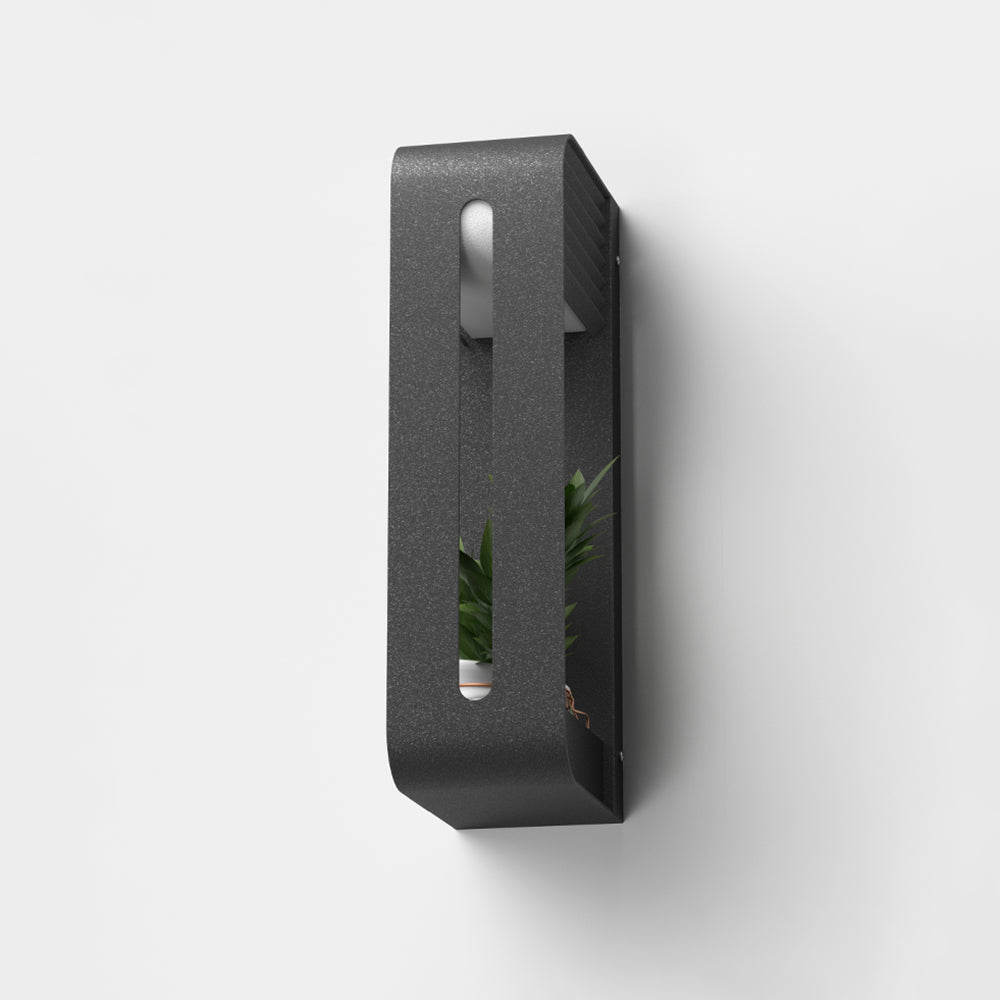 Ray Modern Rectangular Metal/Acrylic Solar Outdoor Plants Pot Holder Wall Lamp, Black - Neutral Decor