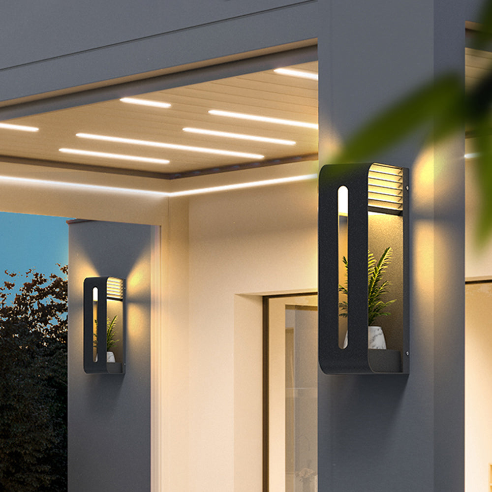 Ray Modern Rectangular Metal/Acrylic Solar Outdoor Plants Pot Holder Wall Lamp, Black - Neutral Decor