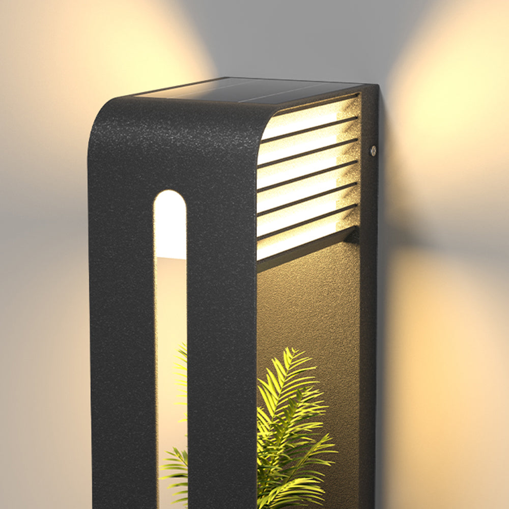 Ray Modern Rectangular Metal/Acrylic Solar Outdoor Plants Pot Holder Wall Lamp, Black - Neutral Decor