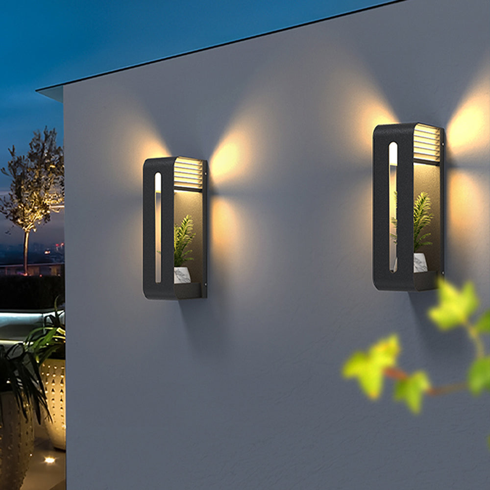 Ray Modern Rectangular Metal/Acrylic Solar Outdoor Plants Pot Holder Wall Lamp, Black - Neutral Decor