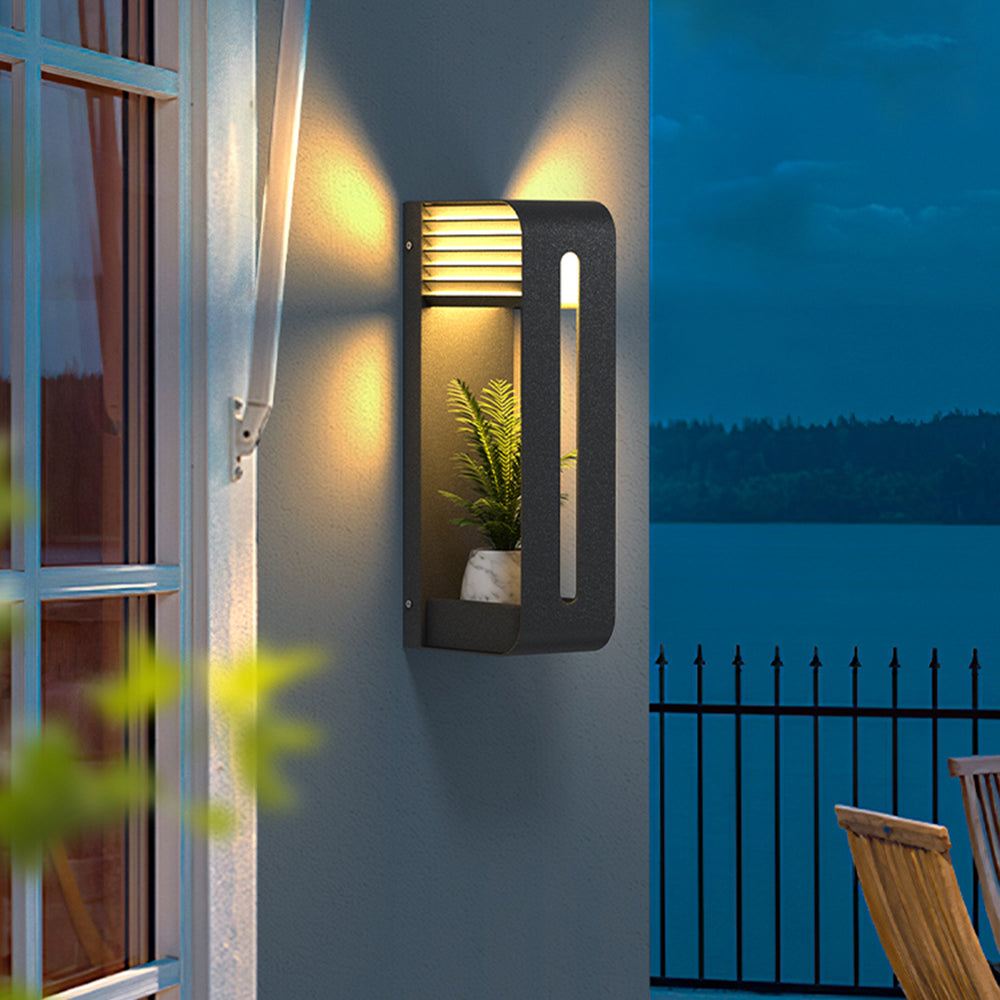 Ray Modern Rectangular Metal/Acrylic Solar Outdoor Plants Pot Holder Wall Lamp, Black - Neutral Decor