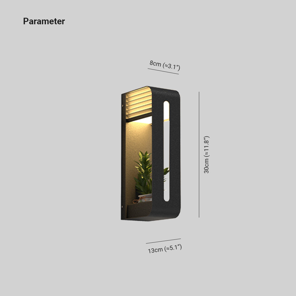 Ray Modern Rectangular Metal/Acrylic Solar Outdoor Plants Pot Holder Wall Lamp, Black - Neutral Decor