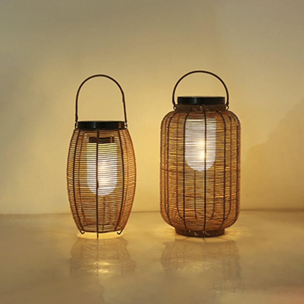 Ray Retro Lantern Metal/Rattan Floor Lamp, Wood Color - Neutral Decor