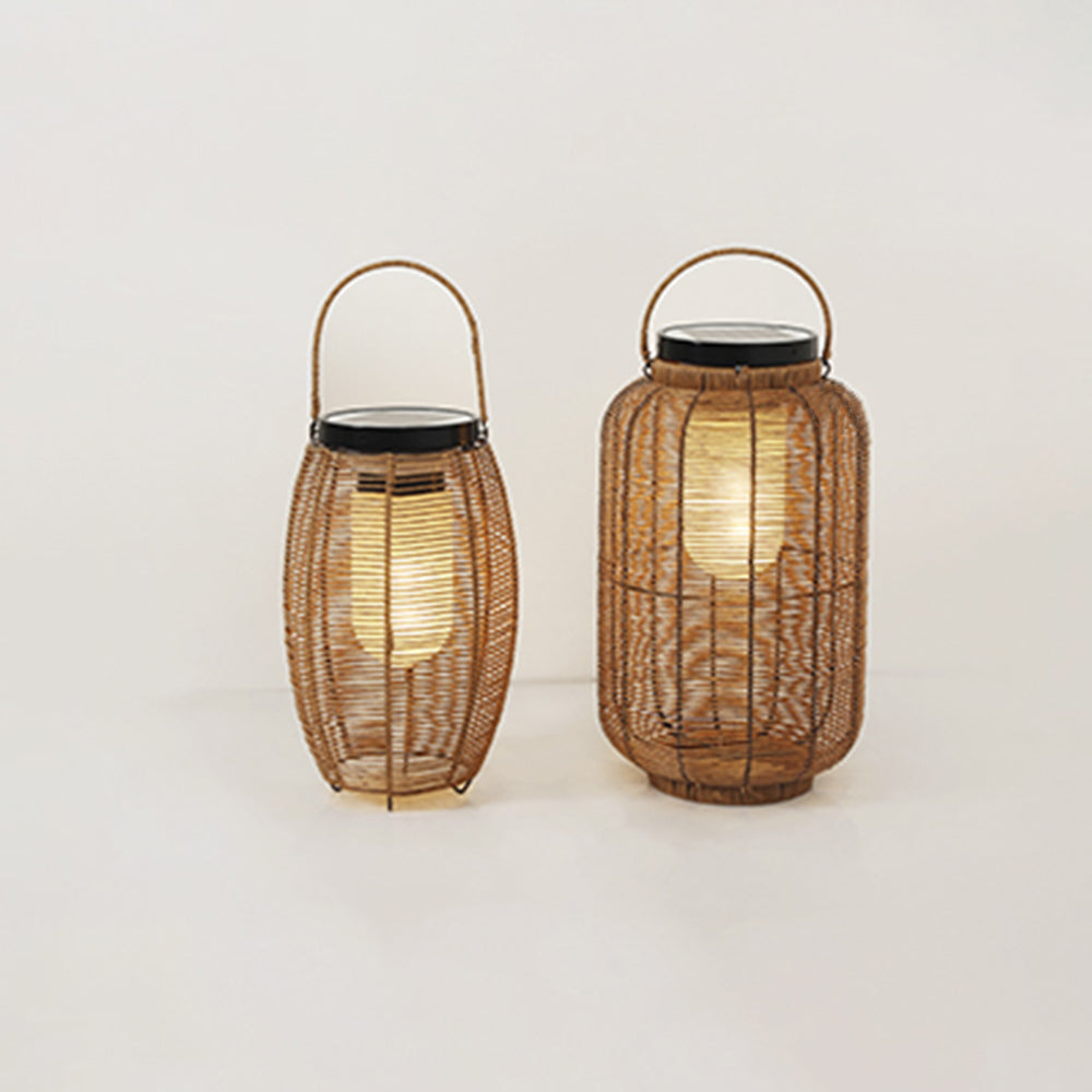 Ray Retro Lantern Metal/Rattan Floor Lamp, Wood Color - Neutral Decor