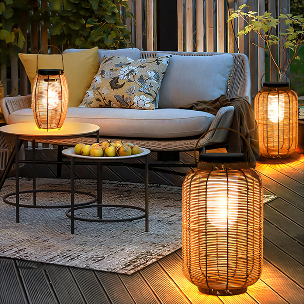 Ray Retro Lantern Metal/Rattan Floor Lamp, Wood Color - Neutral Decor