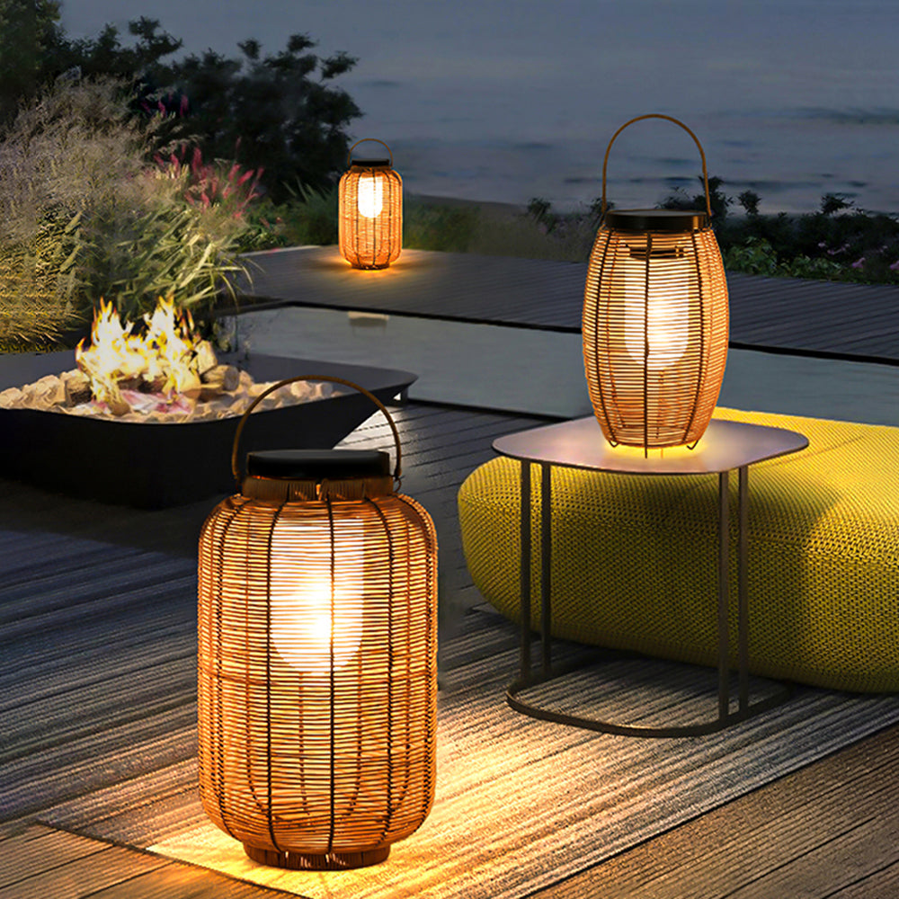 Ray Retro Lantern Metal/Rattan Floor Lamp, Wood Color - Neutral Decor